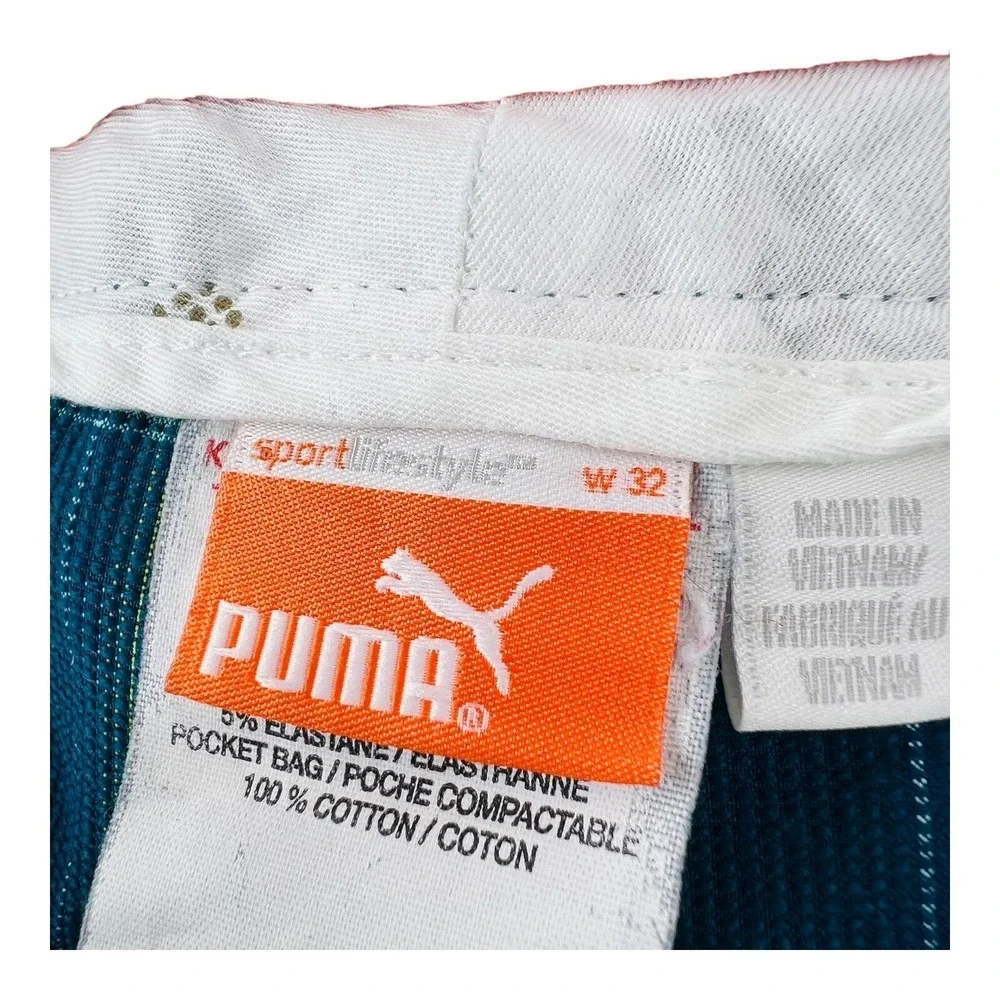 Puma‎ Dry Cell Blue w/ Yellow & Red Check Polyester Spandex Golf Shorts Sz 32X10